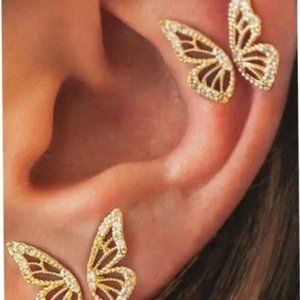 Gold 4pc Rhinestone Butterfly Earrings